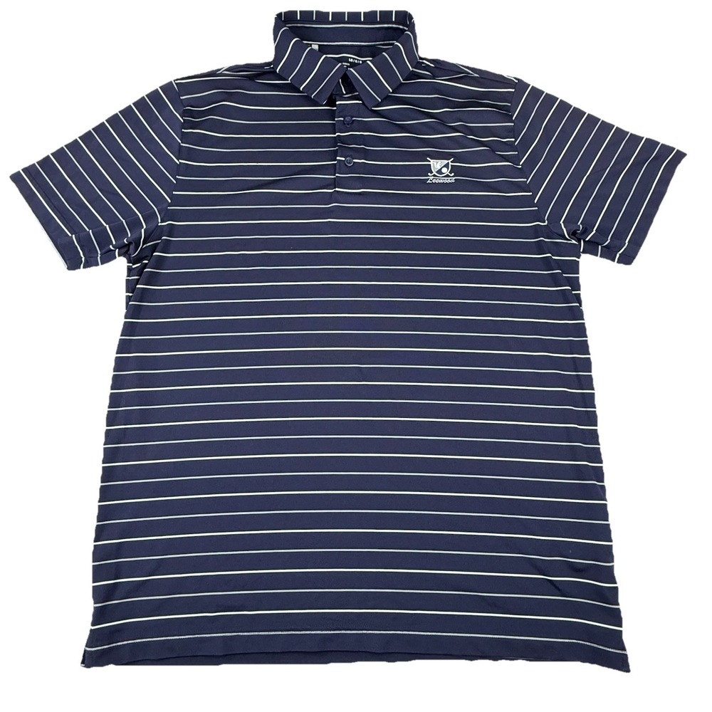 Under Armour Heat Gear Polo Leewood GC Blue Gray White Striped Men's Large